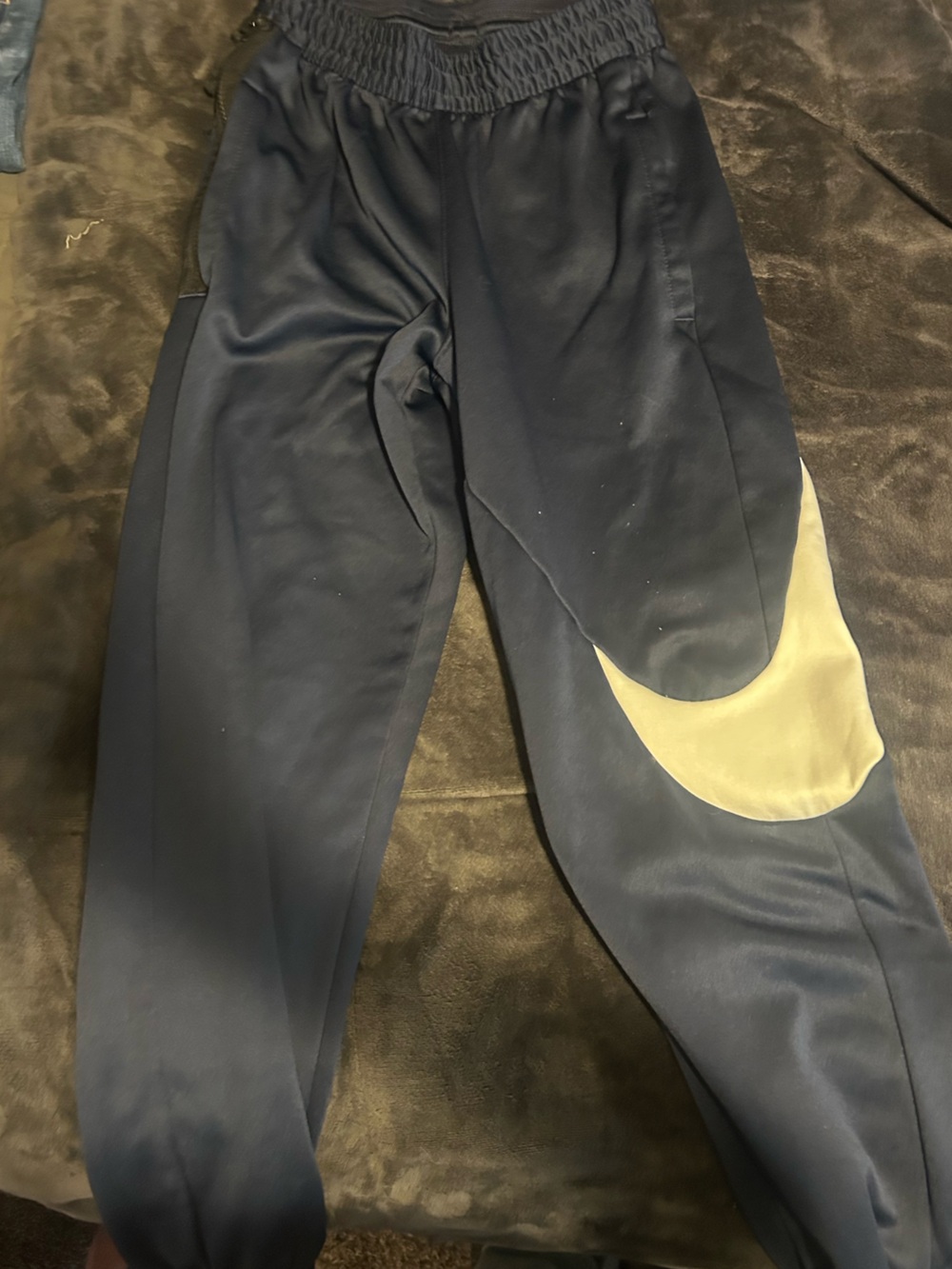 Nike Men's Navy Sweatpants with Cream Swooshing